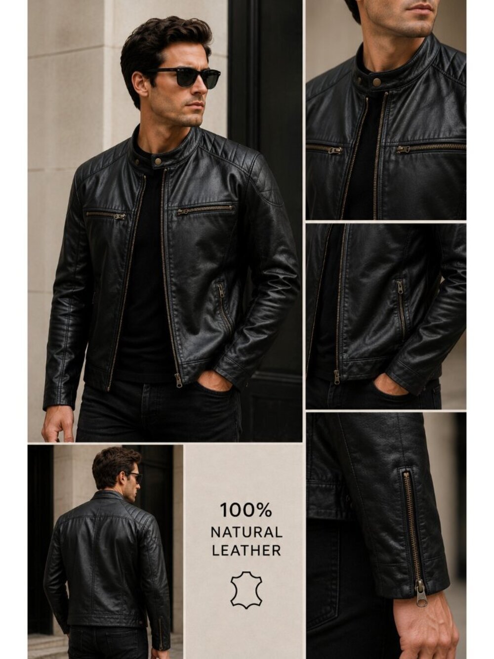 Bettina Rizzi Men’s Black Genuine Leather Moto Jacket M Argentina Cafe Racer